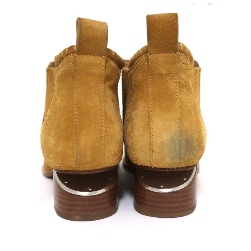 Alexander Wang Kori Ankle Boots Ochre Suede Size 38.5 Cutout-Heel Chelsea Bootie