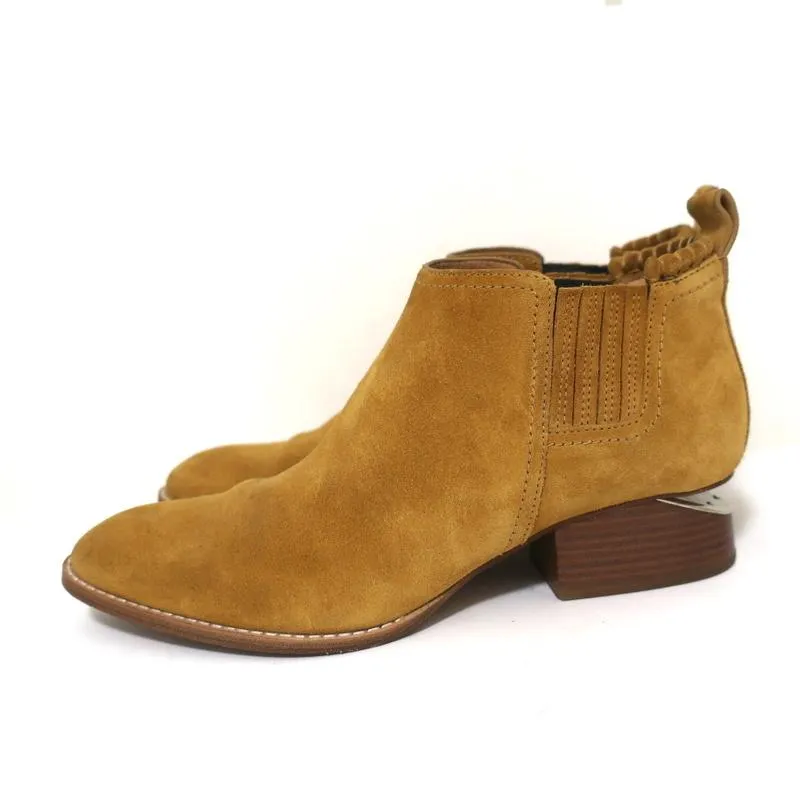 Alexander Wang Kori Ankle Boots Ochre Suede Size 38.5 Cutout-Heel Chelsea Bootie