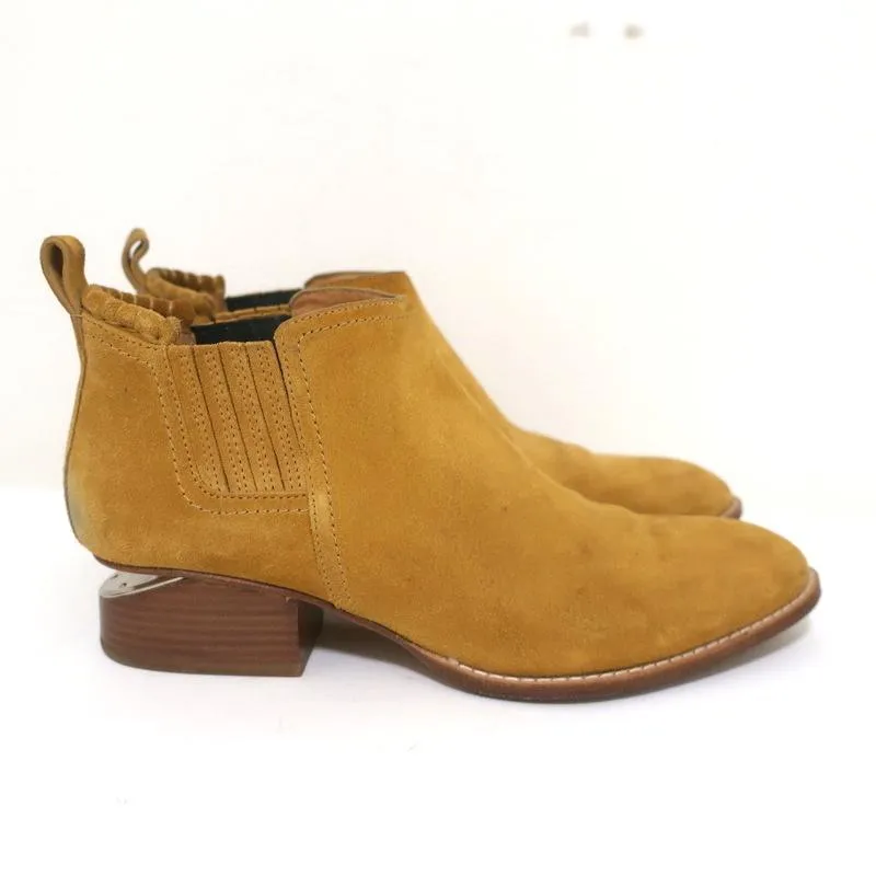 Alexander Wang Kori Ankle Boots Ochre Suede Size 38.5 Cutout-Heel Chelsea Bootie