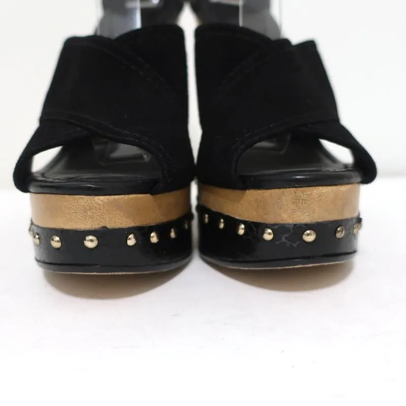 Alexandre Birman Platform Clog Sandals Peggy Black Suede & Snakeskin Size 37