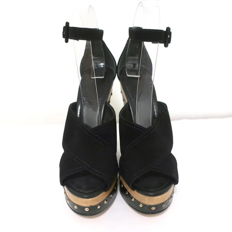 Alexandre Birman Platform Clog Sandals Peggy Black Suede & Snakeskin Size 37