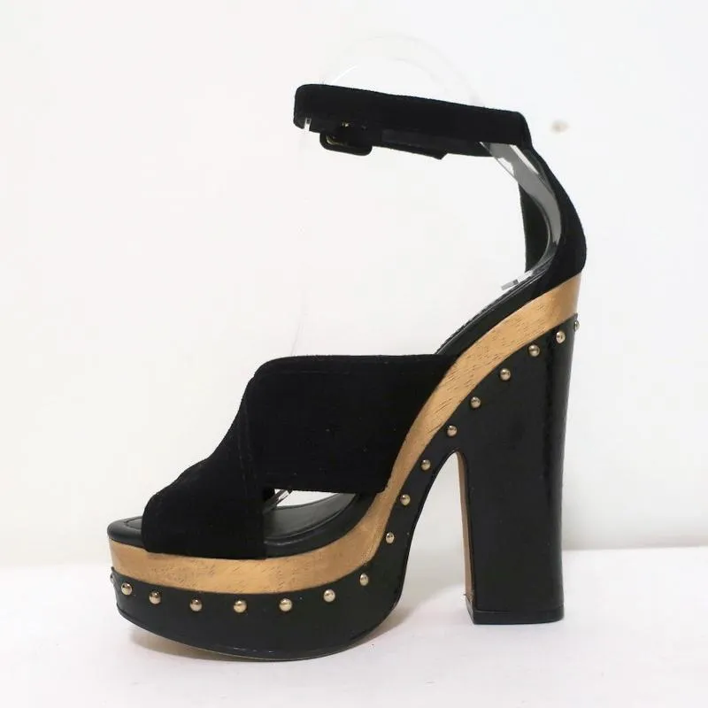 Alexandre Birman Platform Clog Sandals Peggy Black Suede & Snakeskin Size 37