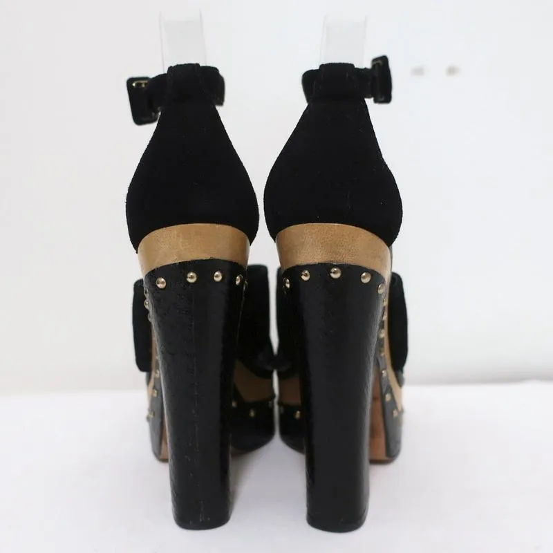 Alexandre Birman Platform Clog Sandals Peggy Black Suede & Snakeskin Size 37