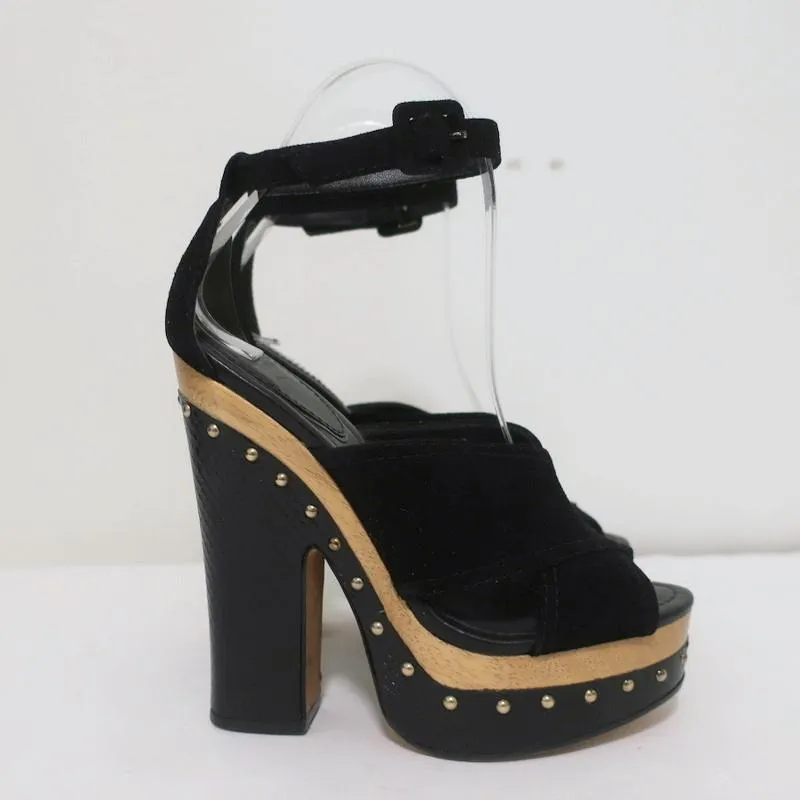 Alexandre Birman Platform Clog Sandals Peggy Black Suede & Snakeskin Size 37