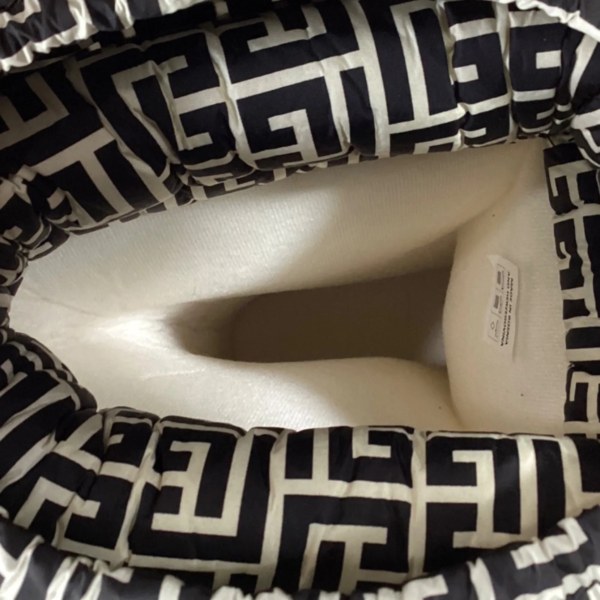 Balmain Printed Quilted Snow Boots in Black and White Polyamide