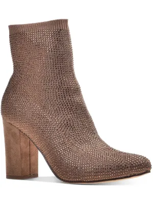 Baybe Womens Rhinestone Block Heel Ankle Boots
