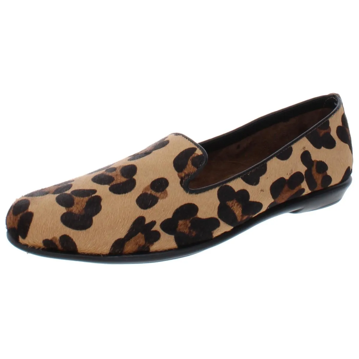 Betunia Womens Leather Calf Hair Smoking Loafers