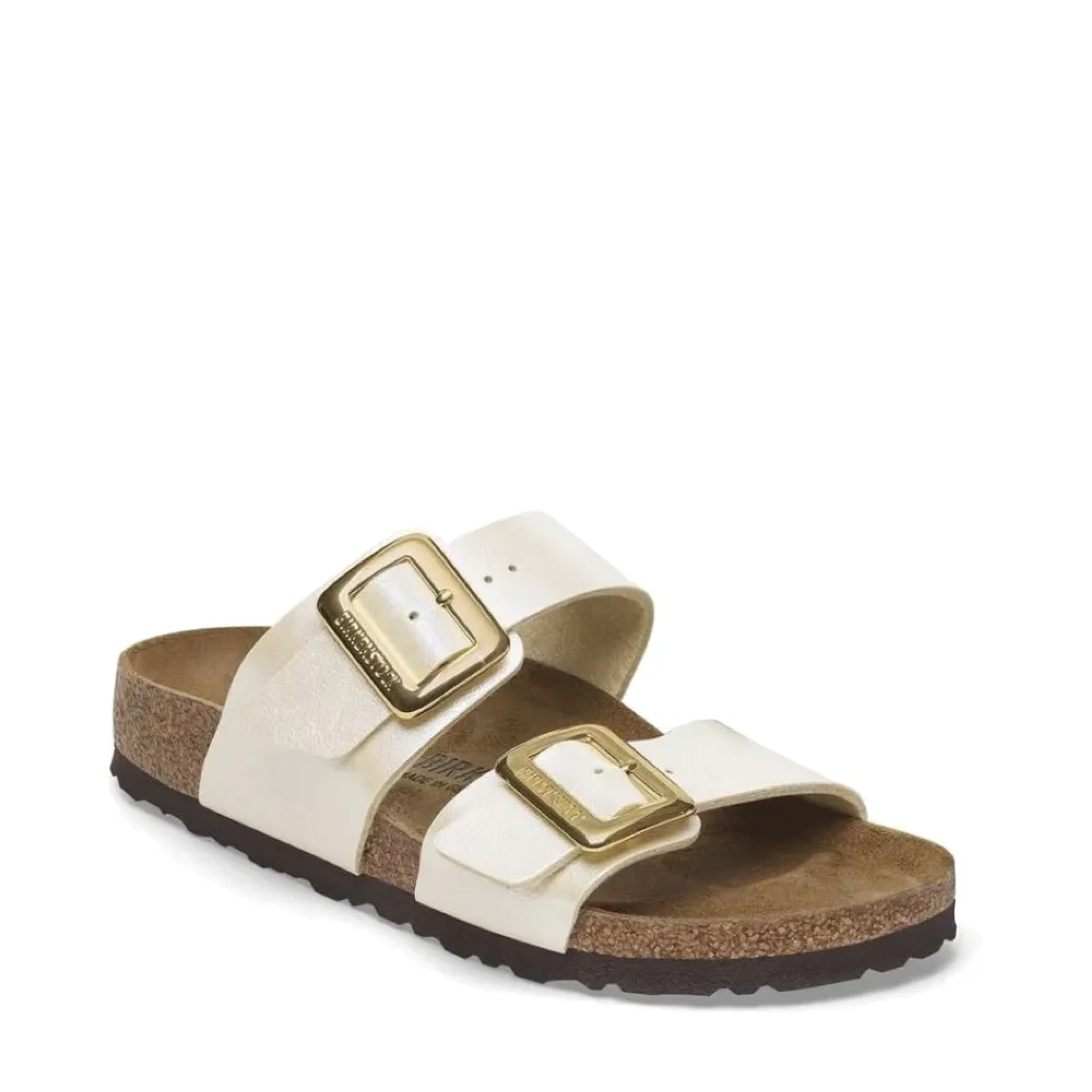 Birkenstock Women's Sydney Luxe Buckle Birko-Flor Sandal in Graceful Pearl White