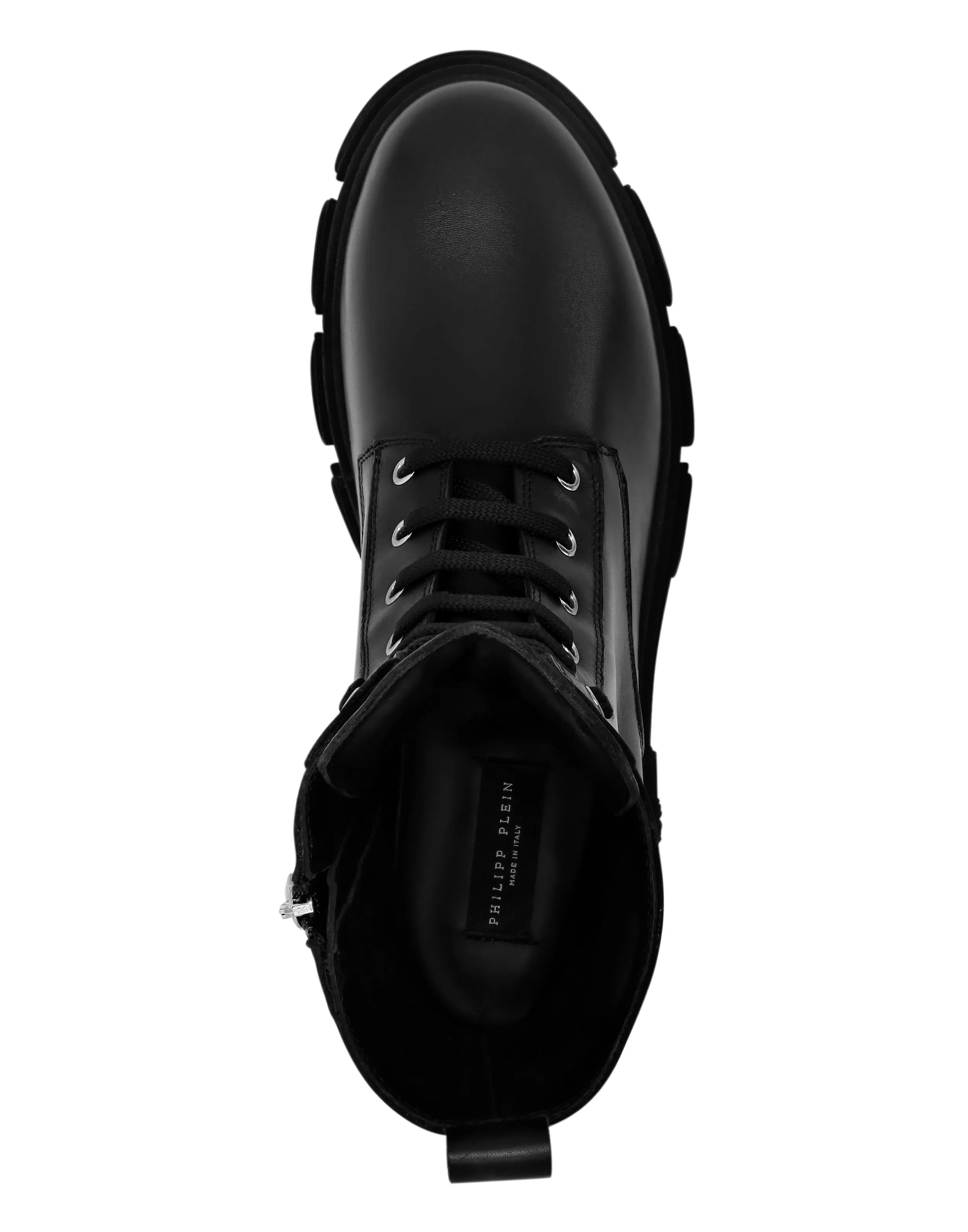 Calf Skin Leather Boots Mid Flat Hexagon
