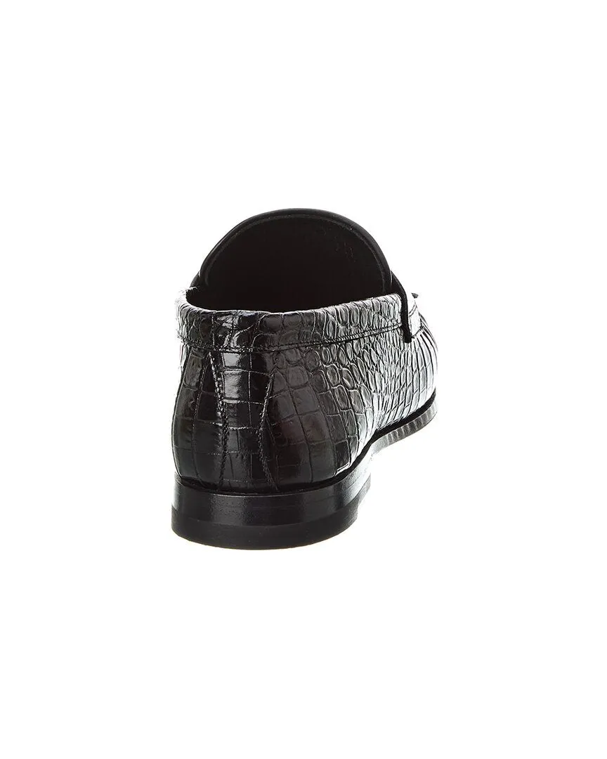 CELINE Luco Triomphe Croc-Embossed Leather Loafer