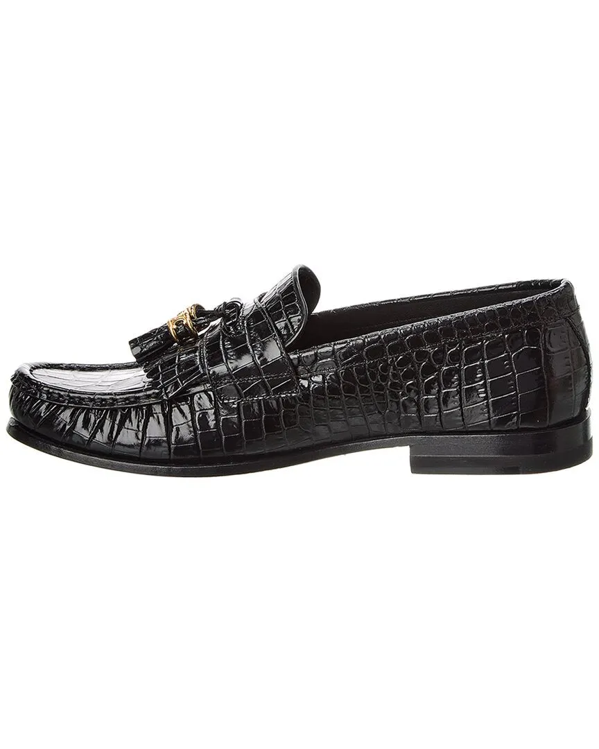 CELINE Luco Triomphe Croc-Embossed Leather Loafer