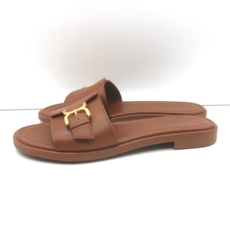 Chloe Marcie Buckled Slide Sandals Brown Leather Size 38 NEW