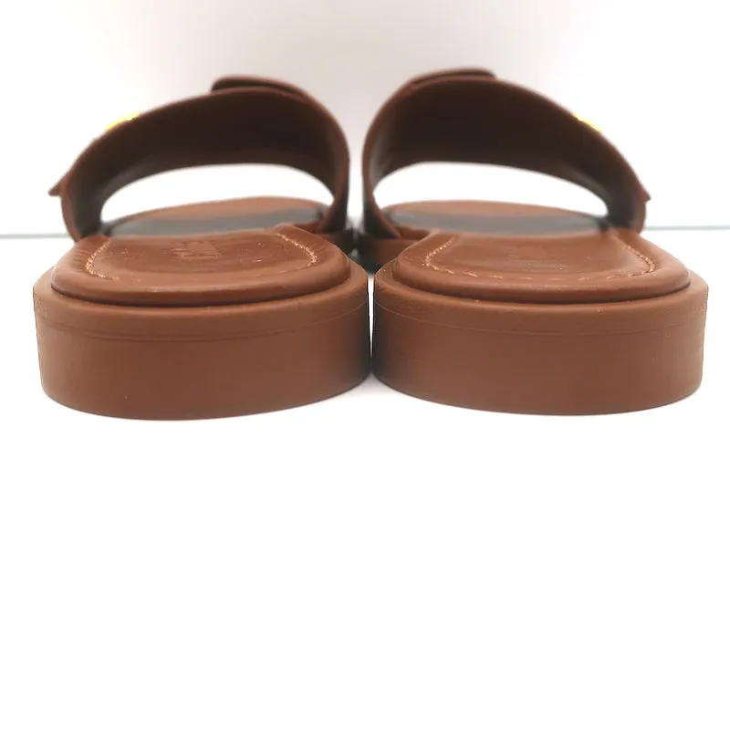 Chloe Marcie Buckled Slide Sandals Brown Leather Size 38 NEW