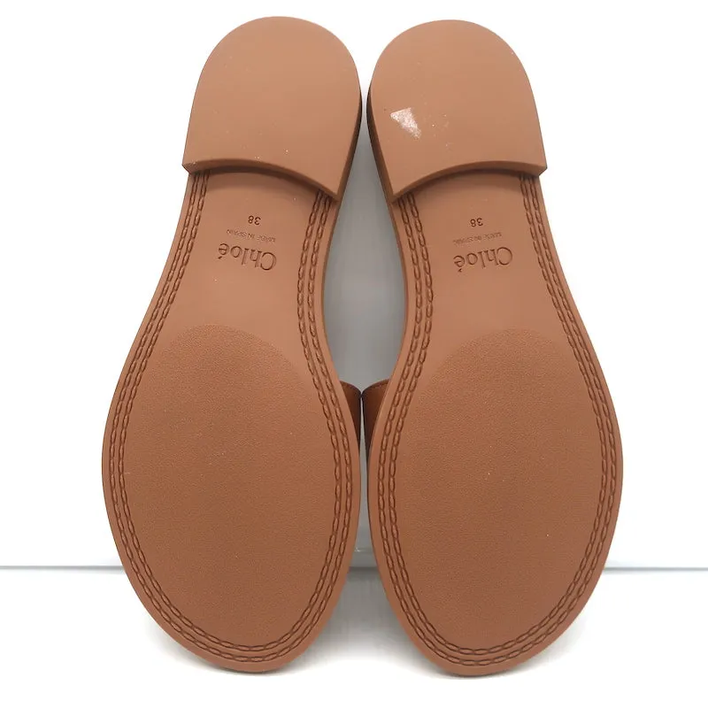 Chloe Marcie Buckled Slide Sandals Brown Leather Size 38 NEW