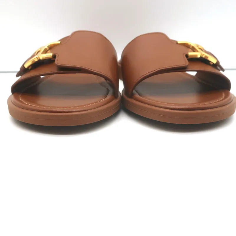 Chloe Marcie Buckled Slide Sandals Brown Leather Size 38 NEW