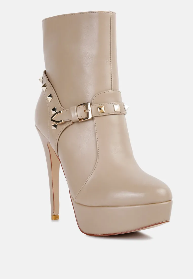 dejang metal stud embellished faux leather ankle boot