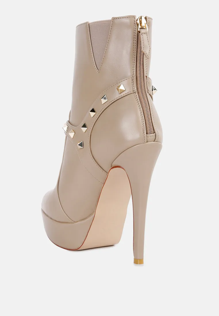 dejang metal stud embellished faux leather ankle boot