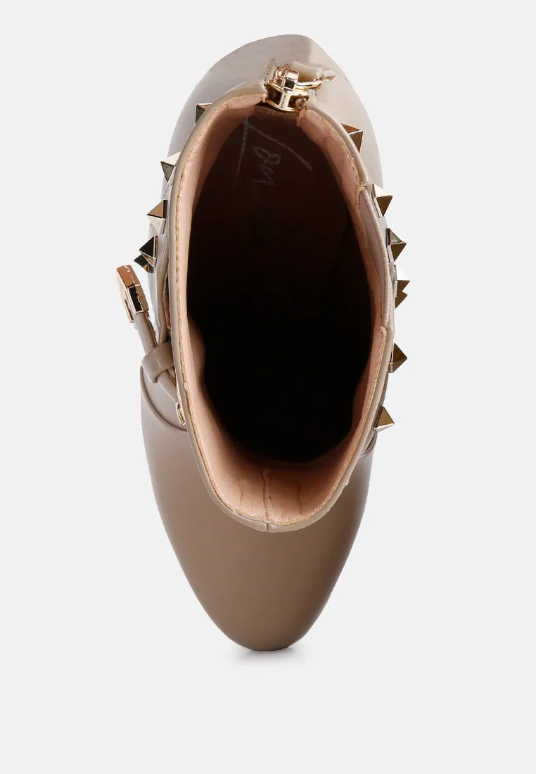 dejang metal stud embellished faux leather ankle boot