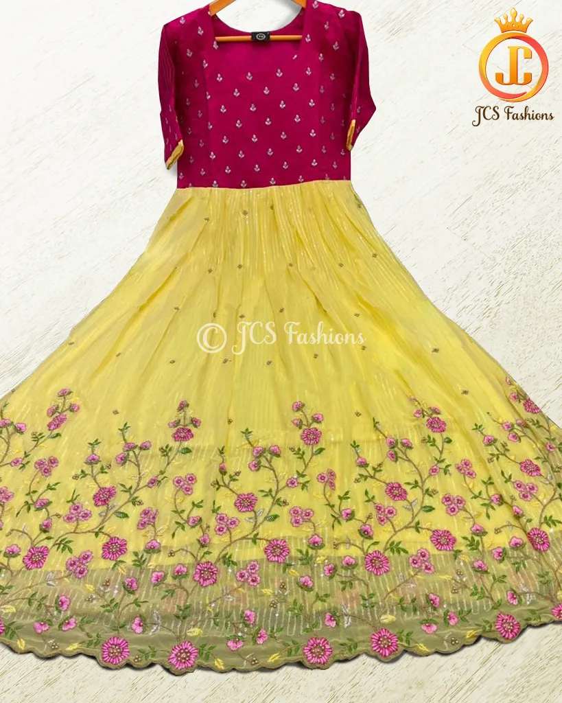 Exquisite Heavy Beads and Sequins work Long Frock in Yellow.