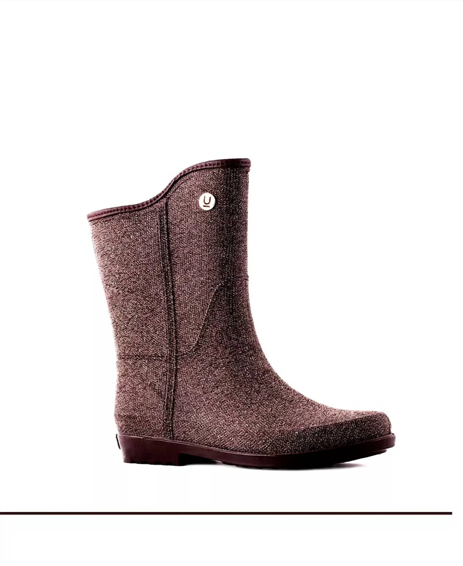 Fabric Touch Rain Boots In Brown