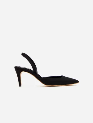 Gabriella Pointed-Toe Vegan Satin Slingback Sandals | Black