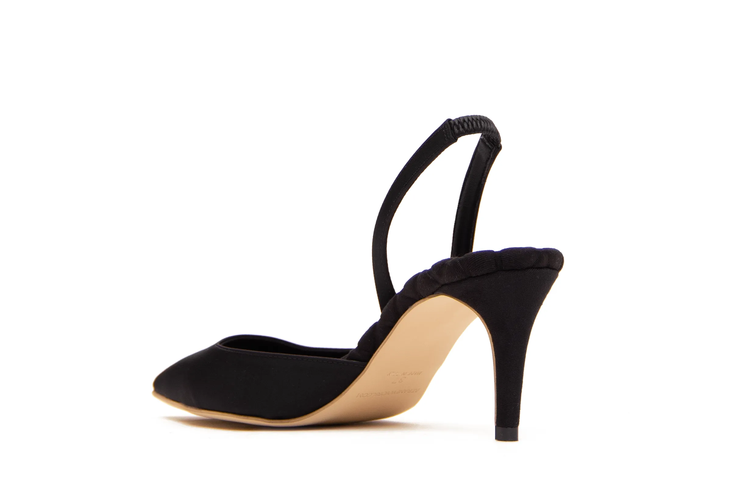 Gabriella Pointed-Toe Vegan Satin Slingback Sandals | Black
