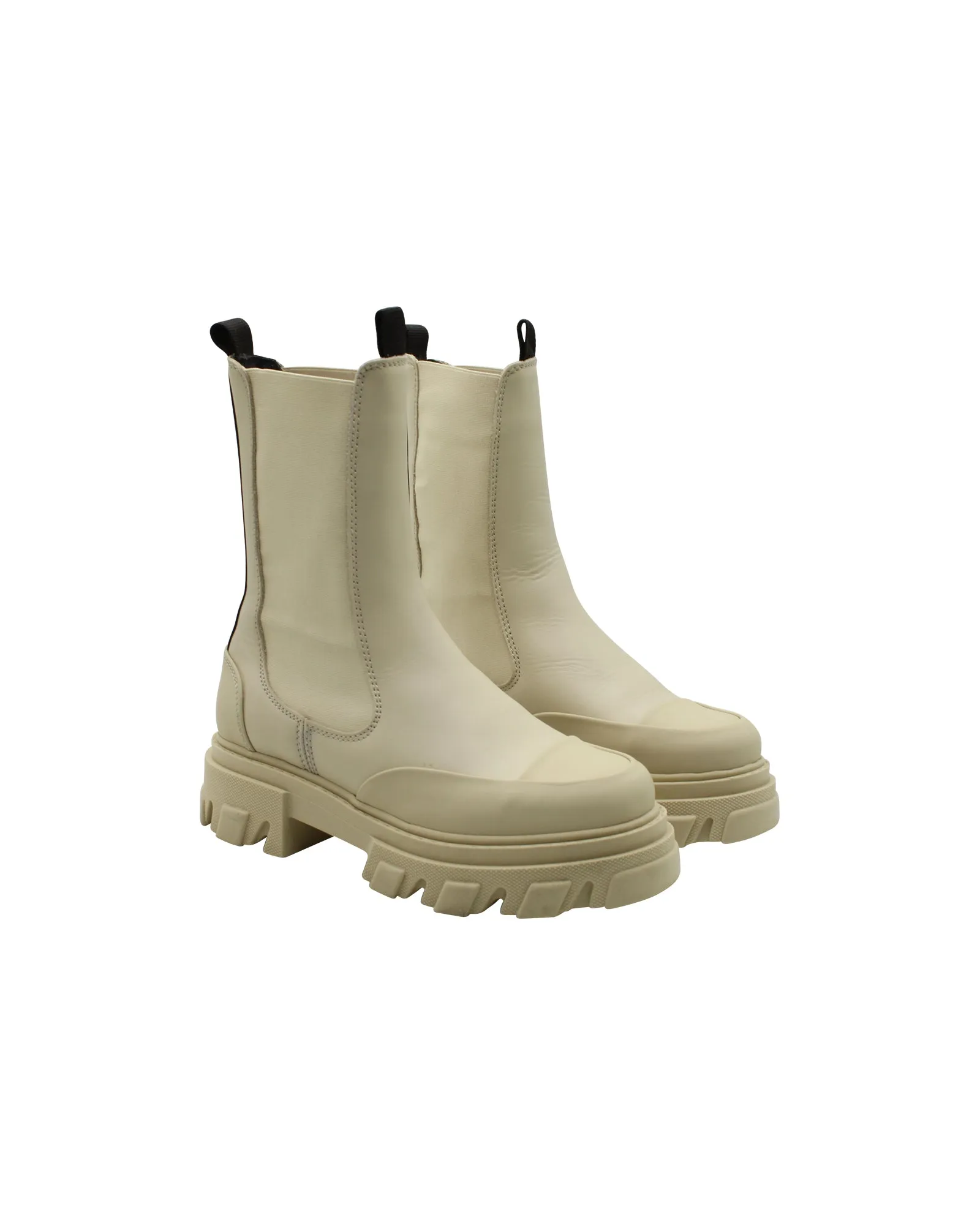 Ganni Chunky Ankle Boots in Cream Leather