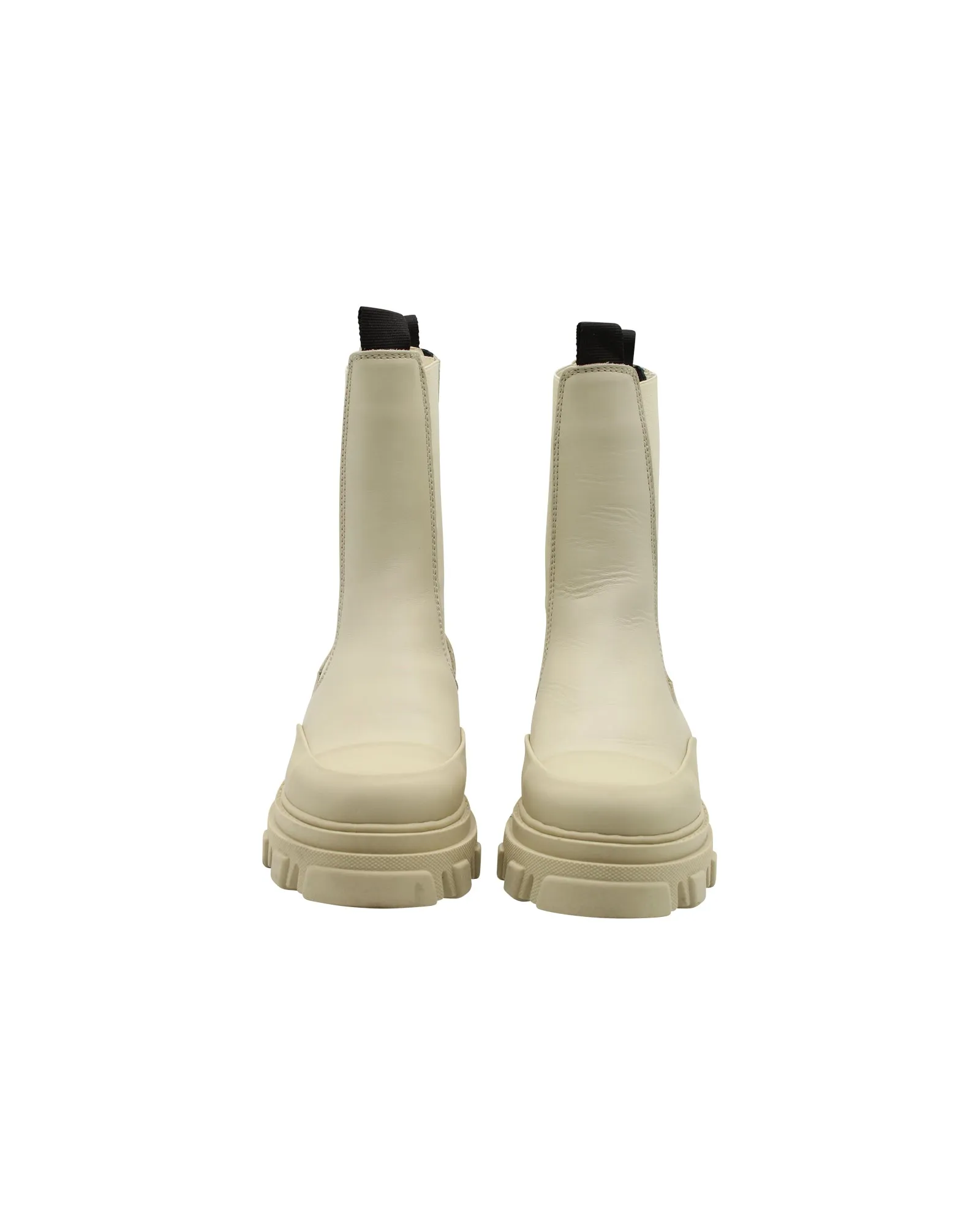 Ganni Chunky Ankle Boots in Cream Leather