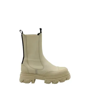 Ganni Chunky Ankle Boots in Cream Leather