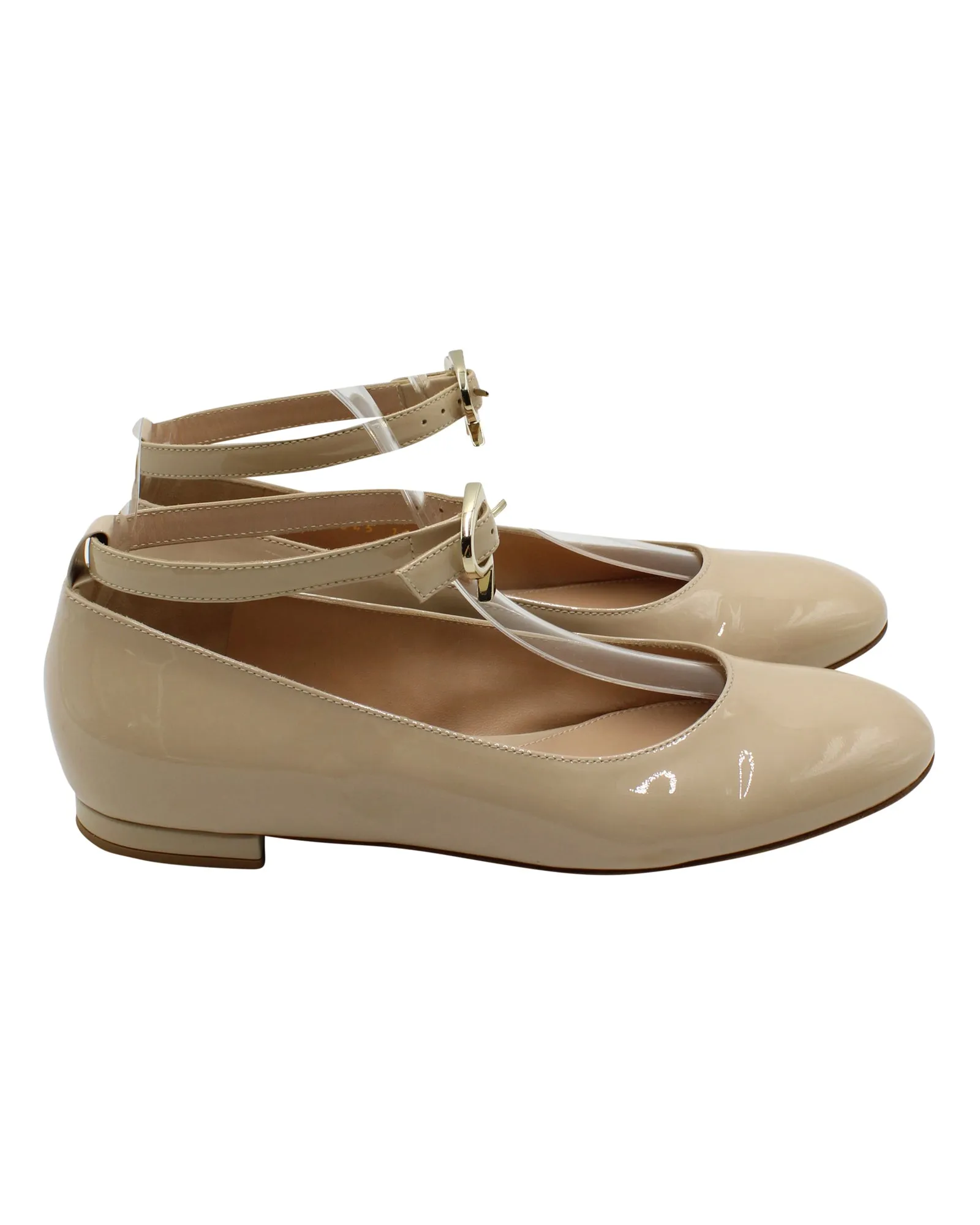 Gianvito Rossi Ankle Strap Ballet Flats in Nude Patent Leather