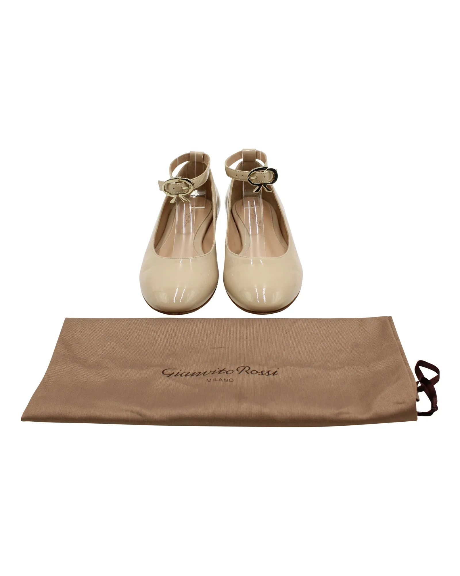 Gianvito Rossi Ankle Strap Ballet Flats in Nude Patent Leather