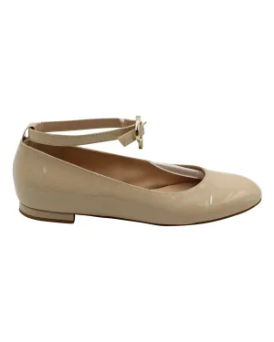 Gianvito Rossi Ankle Strap Ballet Flats in Nude Patent Leather
