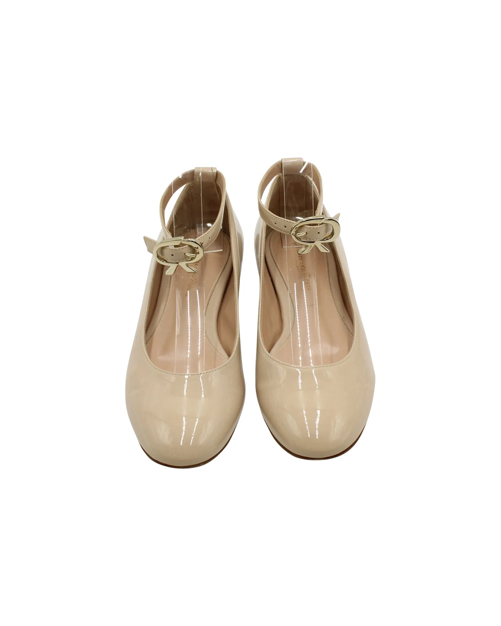 Gianvito Rossi Ankle Strap Ballet Flats in Nude Patent Leather