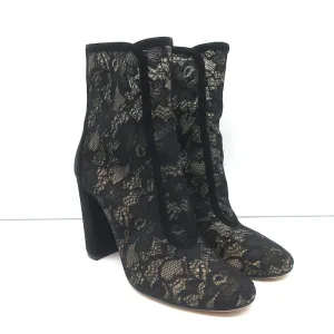 Gianvito Rossi Boleyn Boots Black Suede-Trimmed Lace Size 38.5