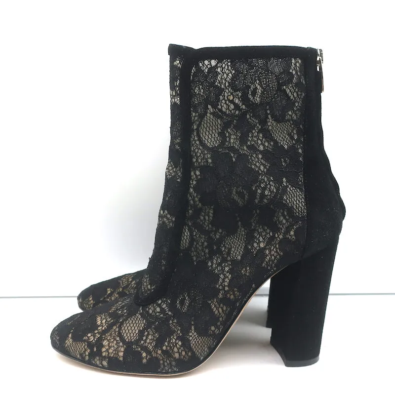 Gianvito Rossi Boleyn Boots Black Suede-Trimmed Lace Size 38.5