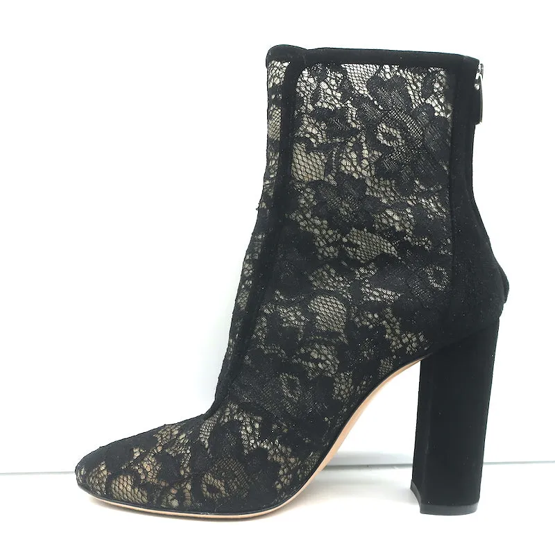 Gianvito Rossi Boleyn Boots Black Suede-Trimmed Lace Size 38.5