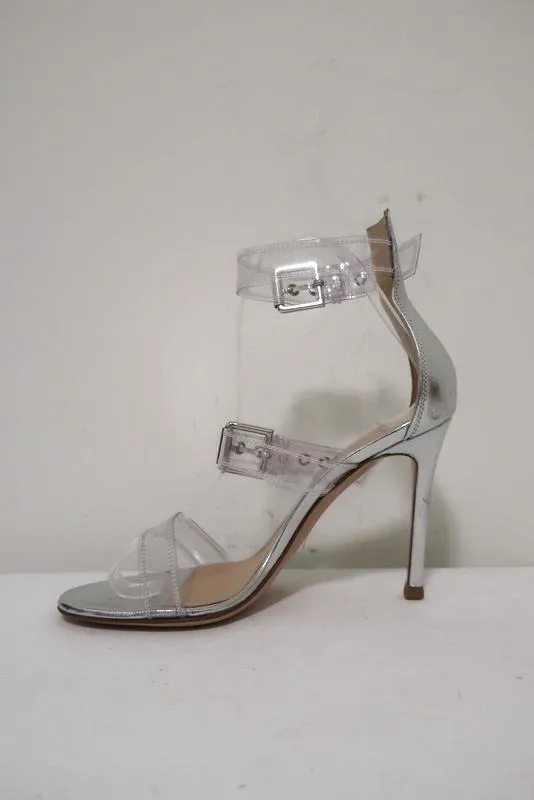Gianvito Rossi Gabby Plexi Sandals Clear PVC & Silver Leather Size 36.5