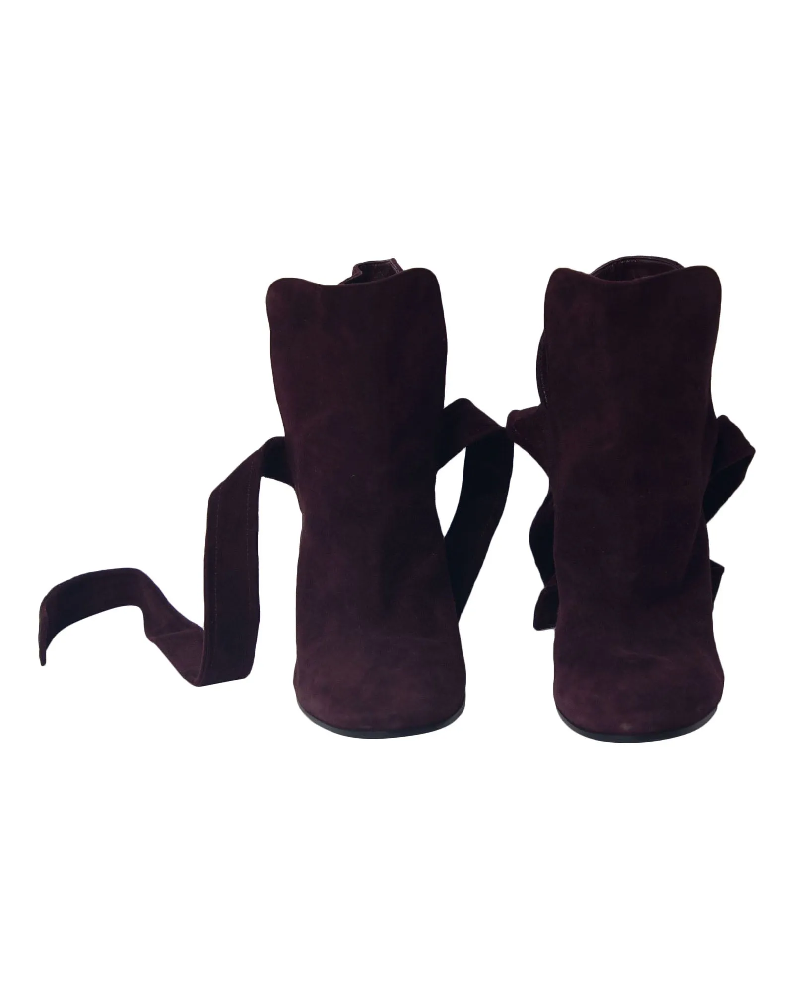 Gianvito Rossi Leslie Ankle-Tie Boots in Burgundy Suede
