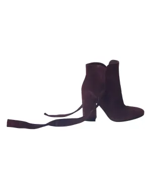 Gianvito Rossi Leslie Ankle-Tie Boots in Burgundy Suede