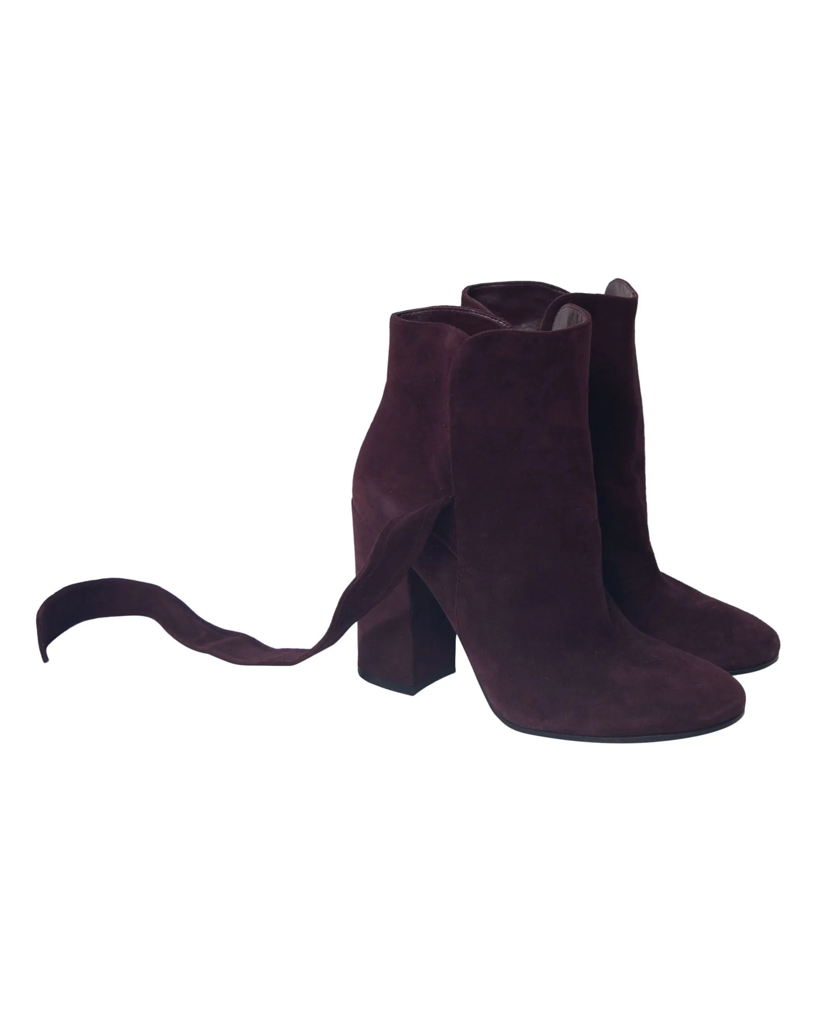 Gianvito Rossi Leslie Ankle-Tie Boots in Burgundy Suede