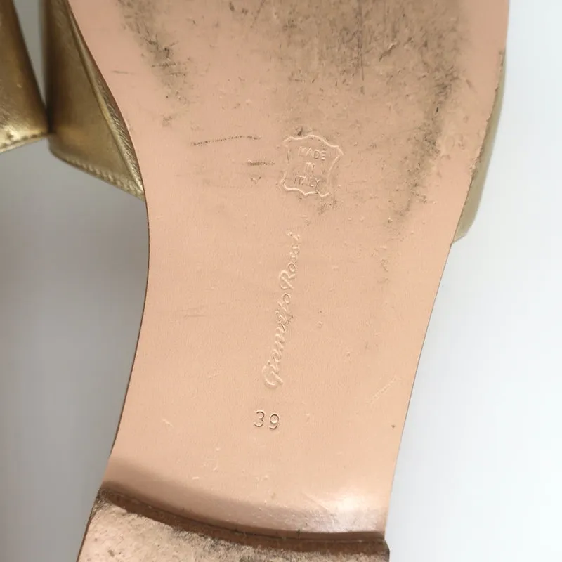 Gianvito Rossi Metallic Leather Slide Sandals Gold Size 39