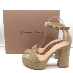 Gianvito Rossi Platform Sandals Bisque Suede Size 36 Ankle Strap Heels