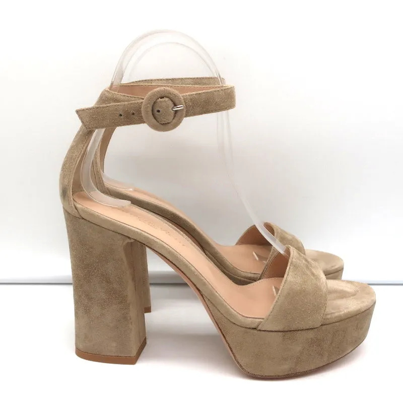 Gianvito Rossi Platform Sandals Bisque Suede Size 36 Ankle Strap Heels