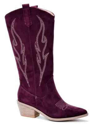 Headliner Cowgirl Faux Suede Boot In Wine