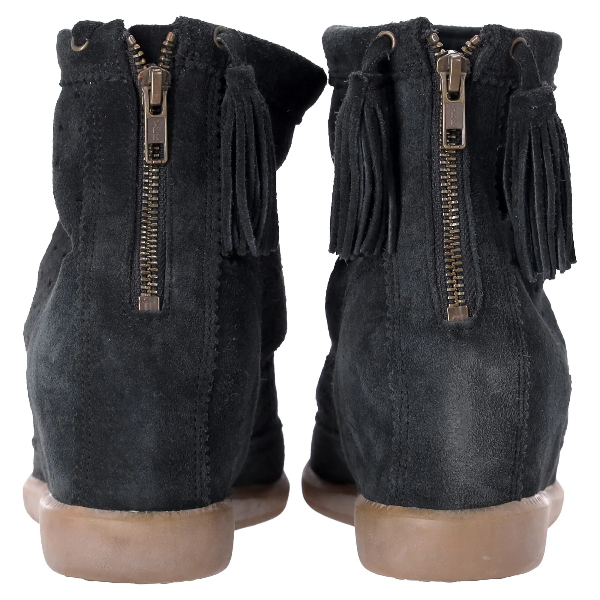 Isabel Marant Basley Tassel-Embellished Wedge Ankle Boots in Black Suede