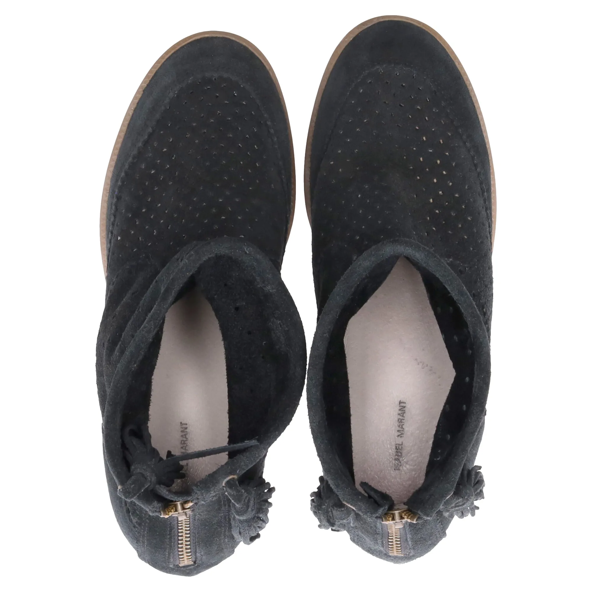 Isabel Marant Basley Tassel-Embellished Wedge Ankle Boots in Black Suede