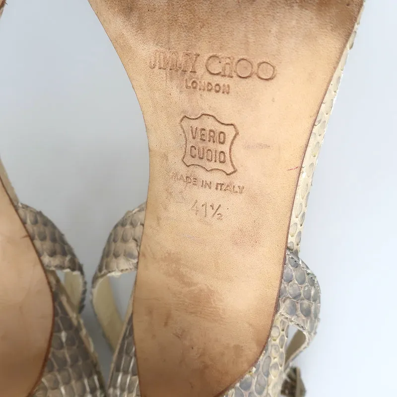 Jimmy Choo Jasmin Crisscross Sandals Beige Snakeskin Size 41.5 Slingback Heels