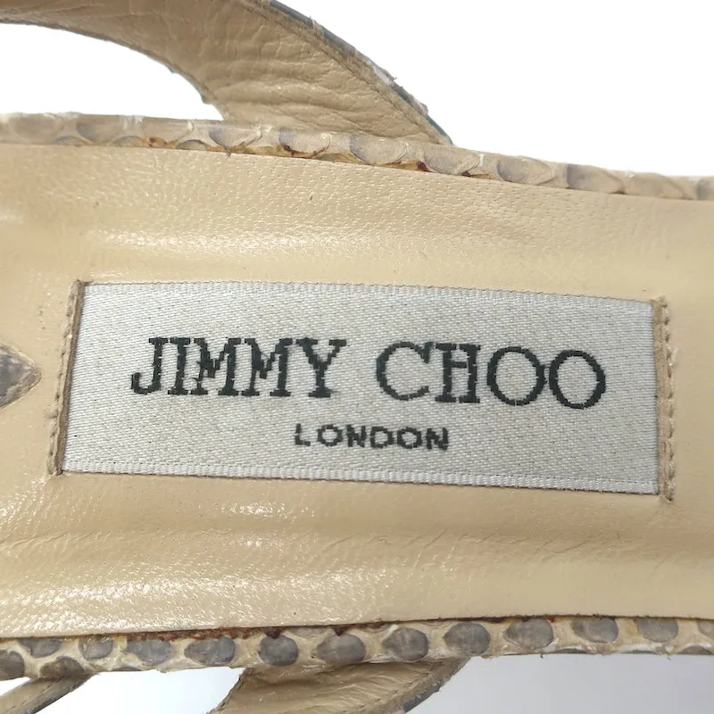 Jimmy Choo Jasmin Crisscross Sandals Beige Snakeskin Size 41.5 Slingback Heels