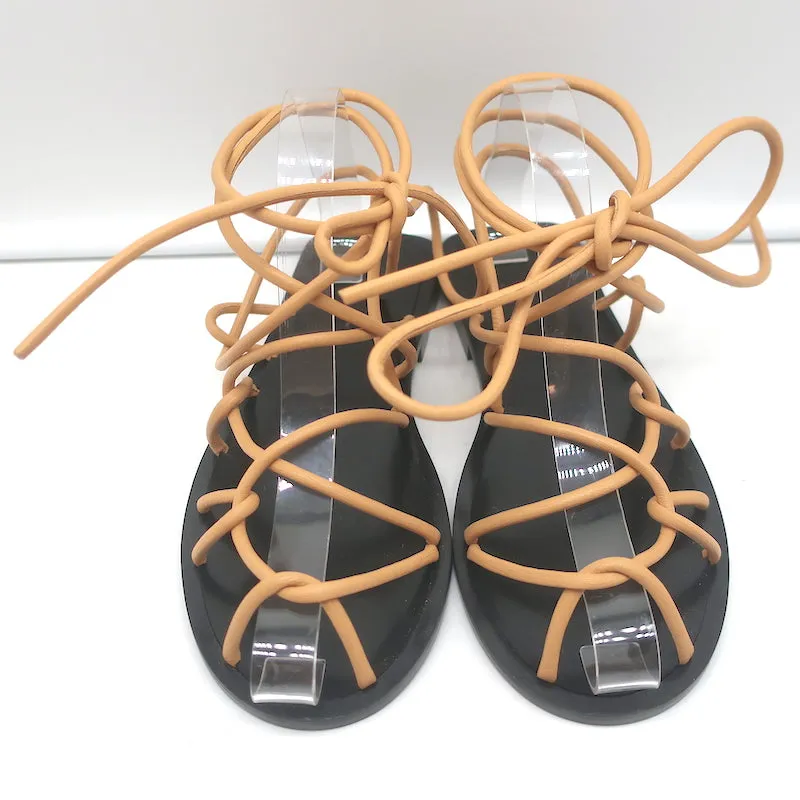 Khaite Lyon Lace-Up Flat Sandals Nude Leather Size 37.5 NEW