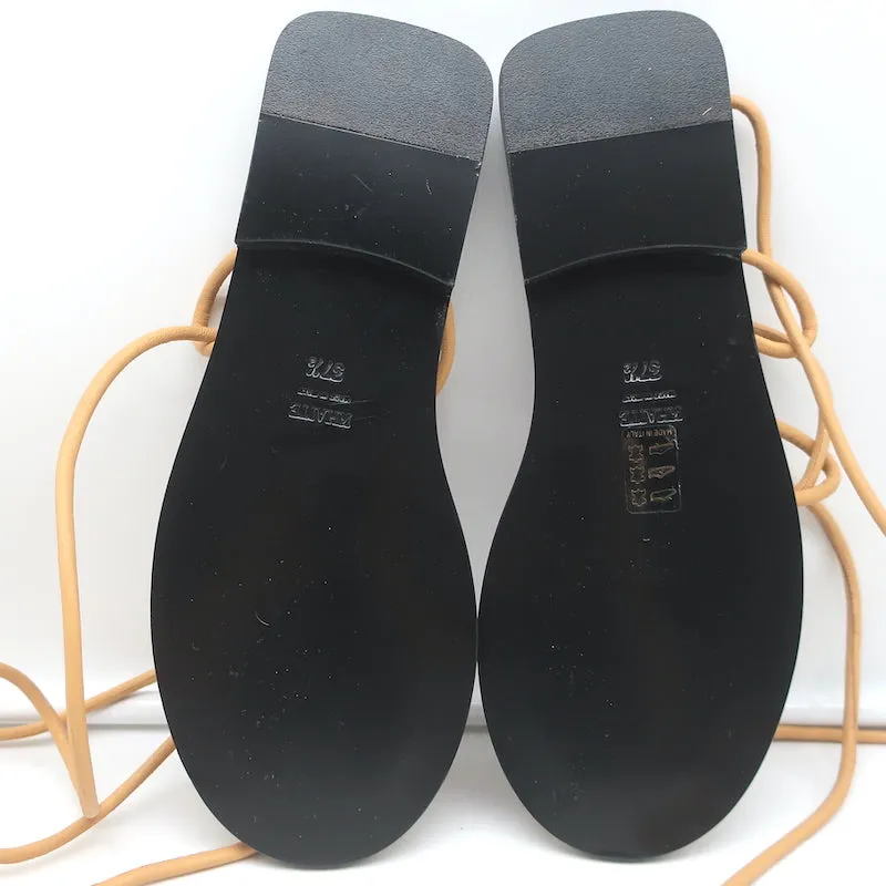 Khaite Lyon Lace-Up Flat Sandals Nude Leather Size 37.5 NEW